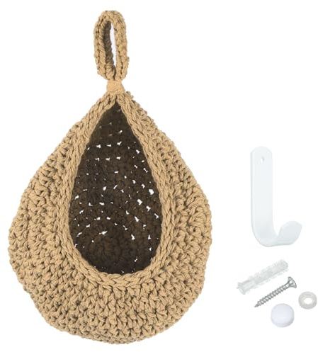 PATIKIL Hanging Fruit Baskets for Kitchen, Large Size Teardrop Home Decor Storage Hand-Woven Hanging Baskets for Garlic Potato Vegetable, Brown