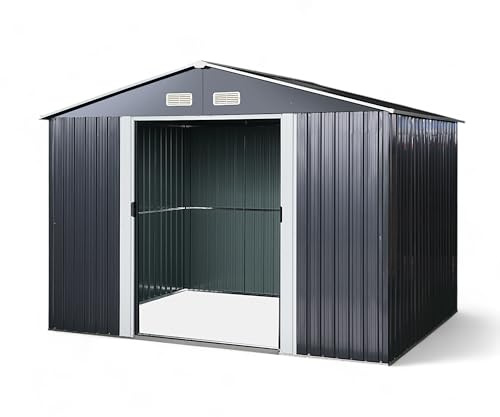 ALEOS. Gartenhaus Geräteschuppen 7m² 301x238cm aus verzinktem Stahlblech anthrazit Metall mit Doppelschiebetür Türhöhe 170cm Schuppen Gartenhaus