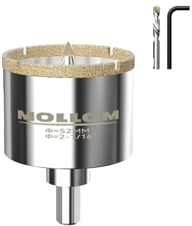 MOLLOM 2-1/16 (52mm) diamanthålskär med 2 styrborrar | Plattshålskär, jämn skärning i porslinsplattor, keramik, marmor, granit
