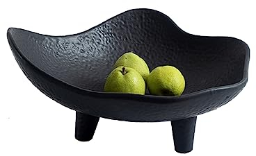 Cesta Fruta Plato de fruta grande de cerámica Simple for el hogar, adorno decorativo, plato de fruta de hongo creativo, adorno blanco y negro, plato de fruta de tres pies Fruteros(Negro)