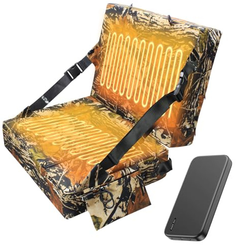 Fisoceny Heated Hunting Seat Cushion Pad Thermal Hunting Seat with 10000 mAh Power Bank Adjustable Temperature Hunting Hot Seat Cushion for Tree Stand,Bleacher,Sport with Backrest,Yellow