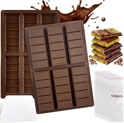 Lot de 2 Moules à Chocolat en Silicone - 6 Cavités, Tablette Dubai, pour Pépites, Fondant, Gelée - Antiadhésif (B)