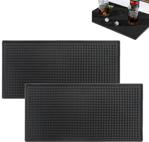 Tappetino per Barman Mat,Antiscivolo Tappetino Barman, Tappetino del Bar Dell'Acqua, Antigoccia Tappetino Bar in PVC, Tappetino Sotto Macchina Caffe,Per bar,Ristoranti,KTV e case,Nero,2 pcs