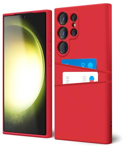 COBATREE Plånboksfodral för Samsung S24 Ultra, silikonfodral med 2 korthållare smal flexibel TPU stötsäker skyddande telefonskydd med 2 kortplatser plånboksfodral för Samsung S24 Ultra 6,8 tum-röd
