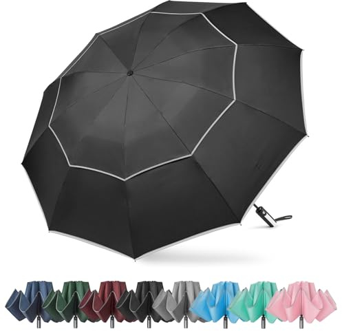 G4Free 54 Inch Windproof Inverted Umbrella with Reflective Stripe, Large Compact Reverse Golf Travel Umbrella for Rain 10 Ribs Double Canopy Automatic Open Close(Black)