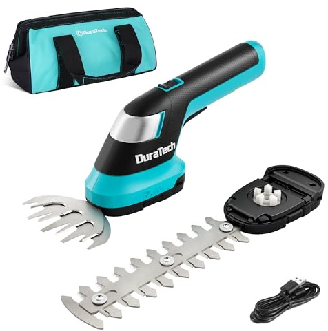 DURATECH Cordless Hedge Trimmer, 7.2V 2-in-1 Handheld Rechargeable Grass Trimmer & Hedge Shears with USB Type-C Cable, Built-in Li-ion Battery, Electric Shrub & Grass Shears for Garden, Yard and Lawn