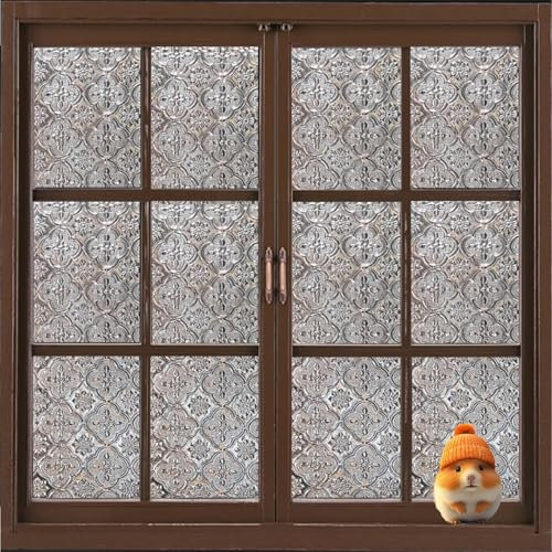 Milchglasfolie Selbstklebend Fenster 60 x 140 cm, Sicherheits Schutz Splitterschutz, Wasserdicht Realistische, Kein Kleber, Streifen Fensterfolie Blickdicht, 3D-Begonie