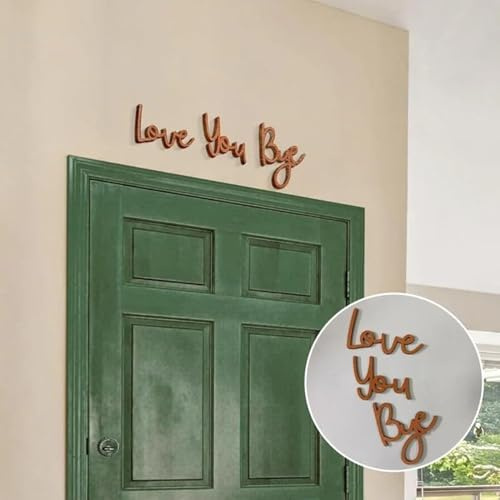 Love You Bye Wooden Script Sign for Hallway, Love You Bye Door Topper, Wood Entryway Decor Above Door, Family Wall Art for Valentine's Day, Easy Installation with Adhesive (Brown)