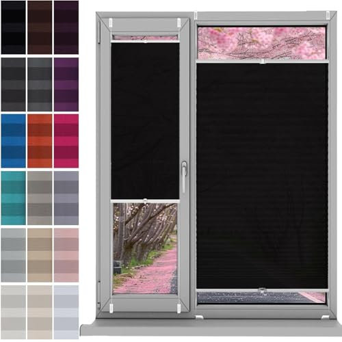 Plisseerollo Fensterrollo Faltrollo Jalousie 40 x 40 cm, Sonnenschutz Easyfix Lichtdurchlässig, Plissee Ohne Bohren Zum Klemmen, Fenster Plissee Ohne Bohren, für Fenster & Tür, Schwarz