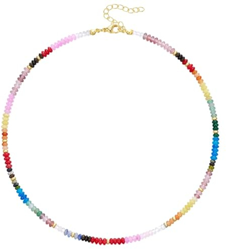 KELORIS PATH Beaded Necklace for Women, Colorful Gemstone Boho Bead Choker for Beach, Trendy Summer Natural Stone Jewelry Gifts(01)