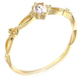 Calefee Damenring In Gold 585, Hochzeit Ringe Damen Schlicht mit Erstellter Topas Rund, Echtschmuck 14k gr. 56 (17.8)