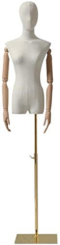 SHANYAYALI Weiblicher Mannequin-Torso-Körper-Kopf mit Holzarmen, höhenverstellbar, Ständer für Kleidung, Schmuck (Gold)