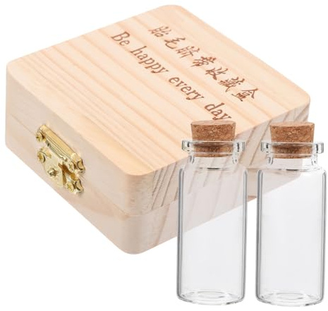 Fötalhaarflasche mit 2 Flaschen, Holz Glas, Schnappverschluss | Nabelschnur und Milchzähne, Souvenirbox für Kind, Zuhause Dekoration Zufälliger Stil