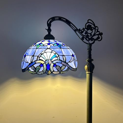 Lámpara de pie, lámpara de pie Verde de la libélula del Vidrio Manchado con la Base de pie arqueada Ajustable de la lámpara de Lectura Antigua para la Oficina casera de la Sala de Estar E