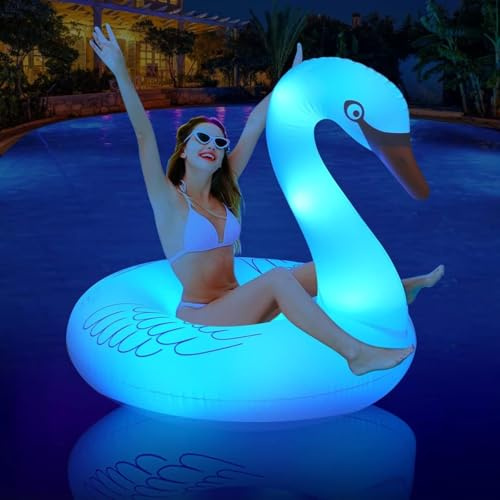 Solar Powered LED Swan Pool Float, 42 Inch Color Changing Inflatable Float for Pool Beach Lake
