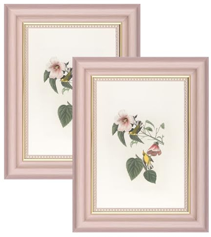 YoHyien Bilderrahmen Vintage 13x18 2er Set, Retro Fotorahmen zum Aufhängen und Aufstellen, Shabby Chic Postkarten Rahmen für Den Schreibtisch, Picture Photo Frame for Wall (Rosa, 13 x 18 cm)