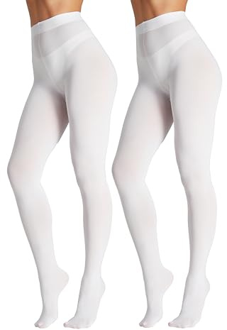 Seidiva Medias Opacas para Mujer 80 Deniers Cintura Alta, Pantimedias Mate Ultrasuave, Más de 25 Colores, 2x Blanco 2XL-3XL