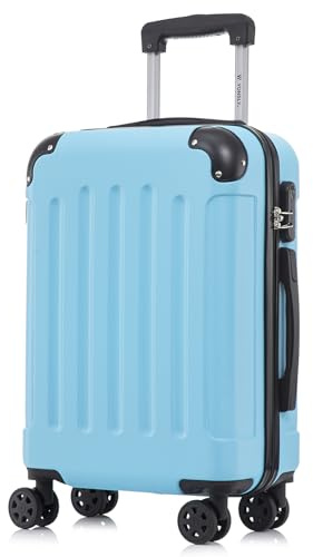 YONSLY Koffer Suitcase M Hellblau, Trolley Reisekoffer, Rollkoffer Handgepäck, Kabinenkoffer mit 4 Rollen 360°, Hartschalenreisekoffer, Zahlenschloss, Weicher Gummigriff