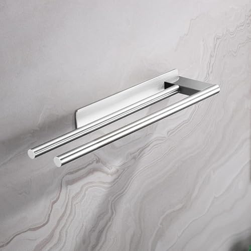 HomeVortex Porta asciugamani a doppia asta autoadesivo da parete per bagno, in acciaio inossidabile 304, senza foratura, resistente alla ruggine, facile da installare, per cucina e bagno
