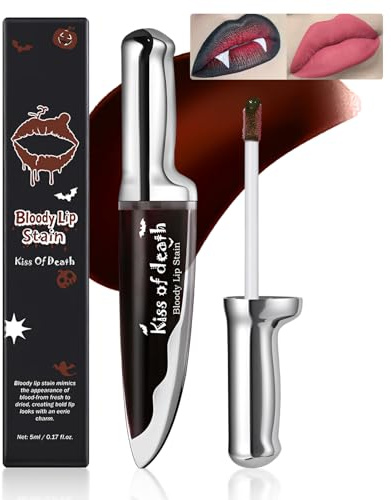 Color Changing Lip Stain, Bloody Liquid Lipstick for Valentine's Day, Lightweight Moisturizing Tinted Lip Gloss, Highly Pigmented Long-Wear Black Lip Gloss Gift, Wipe to Change Colour