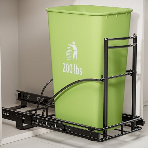 Under Sink Trash Can Pull Out, Reinforced Heavy Duty Steel Frame Slider, No Can/Fits 7-13 Gal 50Qt Garbage Bin/Quiet Close Slides, Pull Out Trash Can Under Counter for Minimum Cabinet 13Wx19Dx17H