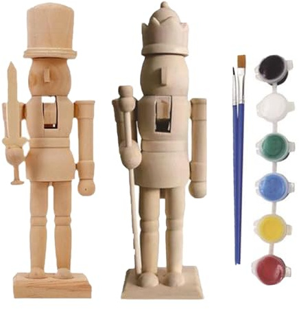 Unbemalt Nussknacker Figur, 2 Stück Holz Nussknacker Zum Bemalen, Basteln Weihnachten Nussknackern Holzfigur Mit Pinsel & Farbe, DIYs Nussknackern Soldat Holzfiguren Zum Bemalen Weihnachtsdeko Basteln