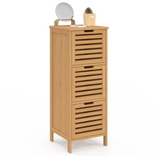 IDMarket - Meuble d'appoint Salle de Bain Bambou BEA 3 Portes 30 x 30 x 80 cm