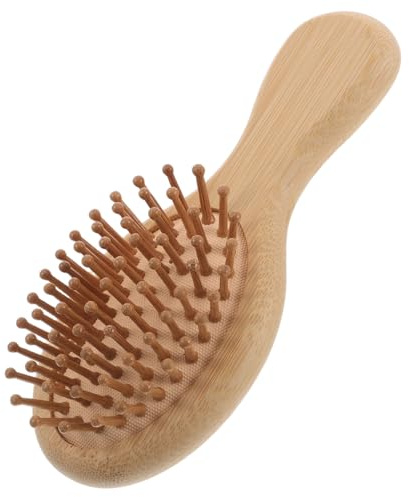 Peigne à Cheveux en Bambou Beige Mini à Airbag, Dents Larges | Massage Doux du Cuir Chevelu, Format Portable pour Paquet à Main, Design Mignon pour Bureau