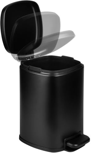 AJEUNGAIN Pedalhink rostfritt stål, svart soptunna för badrum, kök med mjukt stängningslock, innerhink, modern soptunna kök (svart, 6 l)