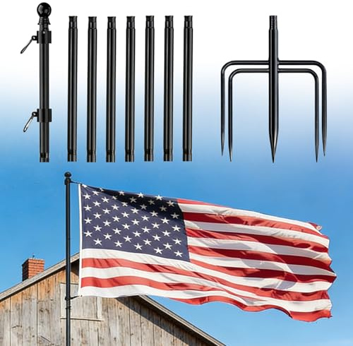 SUNOYA Aluminium Fahnenmast,10 Fuß Fahnenmast Stabil Mit 5 Zinken Basis,Aluminium Fahnenstange,Teleskop Fahnenmast Für Outdoor,Außenbereich Garten Und Hof,10 Fuß,Spleißbar,Schwarz