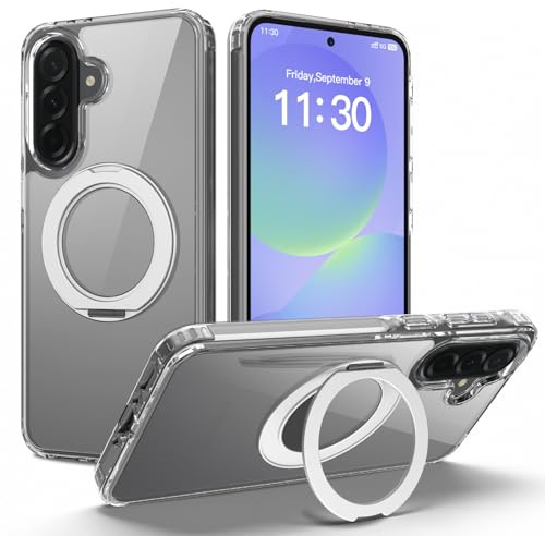 Colala 360° Spin Stand Phone Case for Samsung Galaxy A37/A56 Clear Magnetic Kickstand Cover Rotatable Ring Holder Transparent Hard Silicone Edge Protective Anti-yellow Slim Bumper,Transparent