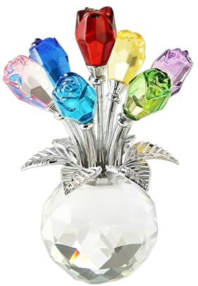 Kristallene Rosenfigur Glasblumen mit Stielk Bunte Rose Blume Figur | Glasblumen mit Vase 12cm/4.72inch glas blumen für Sie/Frau/Mutter/Frauen
