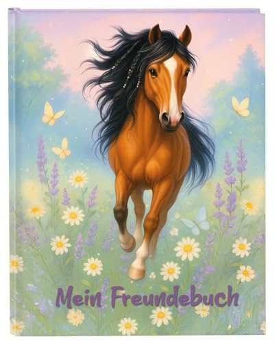 goldbuch 43 164 Livre d'amis Wiesenglück - Livre d'amitié DIN A5 avec 88 Pages illustrées - Album de poésie pour crèche et école Primaire - Couverture en Impression d'art avec Motif Chevaux - Environ