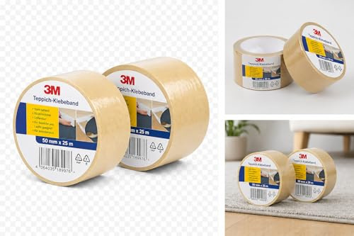 3M Cinta adhesiva de doble cara para alfombras y corredores, 50 mm x 25 m, extrafuerte, no deja residuos, paquete de 2 unidades