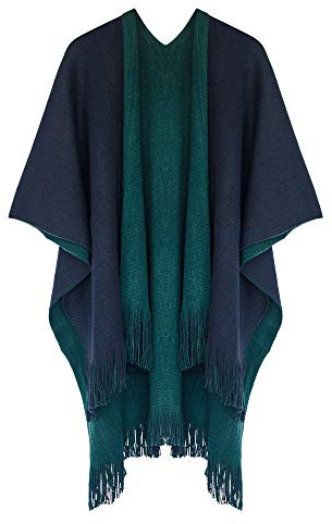 Mayplous Women Two-sided Wrap Knitted Shawl Oversize Cape Blanket with Tassel Winter Warm (woman) (Navy+Green)