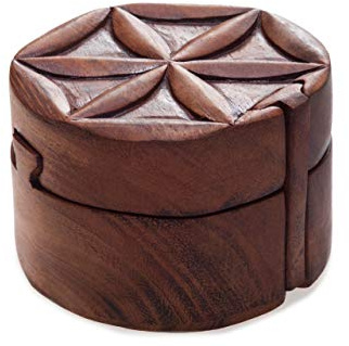 Windalf Vintage Schmuckdose AÍNALA Ø 9 cm Blume des Lebens Holzdose | Geschenkdose, Schmuckschatulle, Handarbeit aus Holz