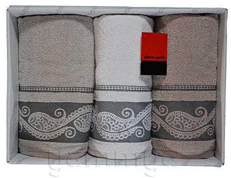 Pierre Cardin - set asciugamani bagno 3+3 (3 viso e 3 ospiti) modello Laura (beige/bianco/tortora)
