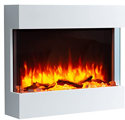 BALDERIA Elektrokamin Alva | Elektrischer Wandkamin mit 3D-Flammeneffekt | Elektro Heizung 2000 W, LED-Beleuchtung | Fernbedienung, Startsteuerung, Timer & Thermostat | Weiß