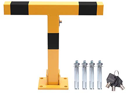 TOPWAY Car Parking Space Lock, Yellow and Black T Shape Lockable Fold Down Car Parking Barrier Bollard, Private Car Park Driveway Guard Saver Blocker 161891