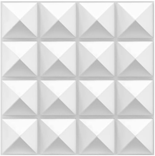 TroyStudio Acoustic Sound Diffuser Panels, 12 X 12 X 1 inches 16 Pcs PVC Plastic Wall Panel, Recording Studio Acoustical Treatments Diffusion Panel, 3D Art Decorative Ceiling Tiles (Pyramid, White)