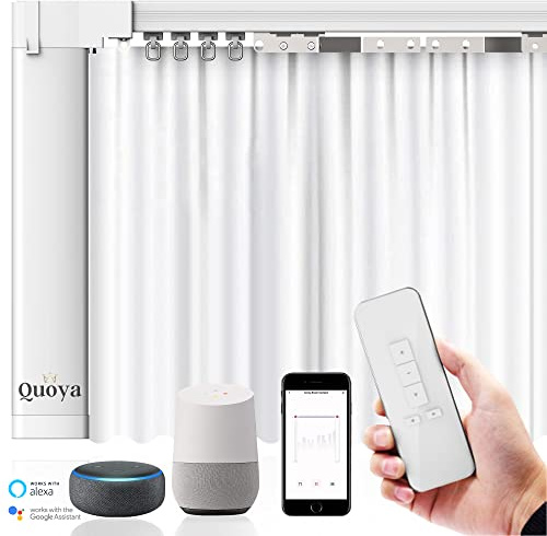 Quoya AT5810 Motorised Smart Electric Curtain Track with Remote – Snap-On Brackets, Automatic Curtain Opener, Works with Alexa, Google Home & Siri – App & Voice Control – up to 3 m / 9.8 ft