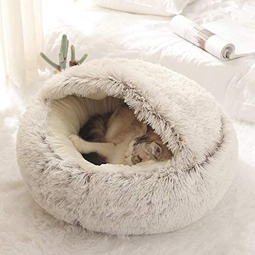 Xpnit Panier pour Chat Moelleux Anti Stress Extra Doux Lit Apaisant pour Chien Canapé XL Confortable Lavable Maison, Coussin,Antidérapant (40cm,Marron)