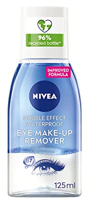 NIVEA Double Effect Waterproof Eye Make-Up Remover (125ml), Daily Use Face Cleanser for Make-Up and Mascara with Cornflower Extract and Biotin