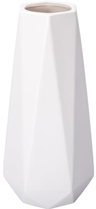 D'vine Dev 11 Inch Snow White Ceramic Vase, Geometric Handmade Craft Flower Vase with Design Box Packaged, VS-GM-SW-11