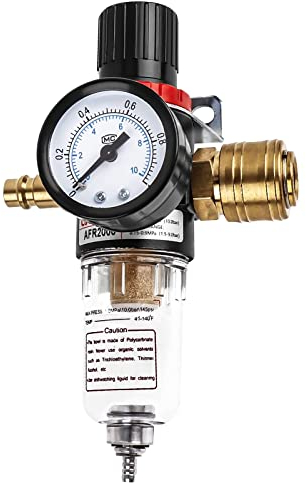 Wartungseinheit Druckminderer 1/4'', Mengtech Druckluft Regler Kompressor Zubehör mit Wasserabscheider und Schnellkupplungen für Kompressor Filter und Luftwerkzeuge