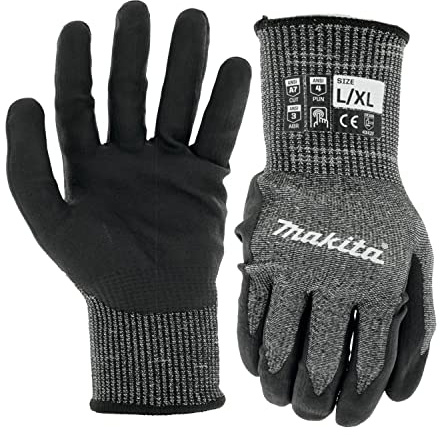 Makita Unisex FitknitÂ T 04145 Advanced FitKnit Cut Level 7 Nitrile Coated Dipped Gloves Large X Large, Gray/Black, Large X-Large US
