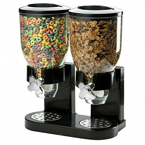 DISCORAMA COPPIA DISPENSER DI CEREALI, DISTRIBUTORE DI CORNFLAKES 8 LITRI, CONTENITORE CEREALI DOPPIO, DOSATORE, COLAZIONE, SALVASPAZIO