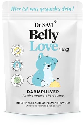 Dr. SAM Premium Darmpulver für Hunde - BellyLove Dog als pflanzliches Darm- und Magenpulver für Balance im Darm - unterstützend bei Magen-Darm-Erkrankung - hochdosiertes Probiotikum 45g