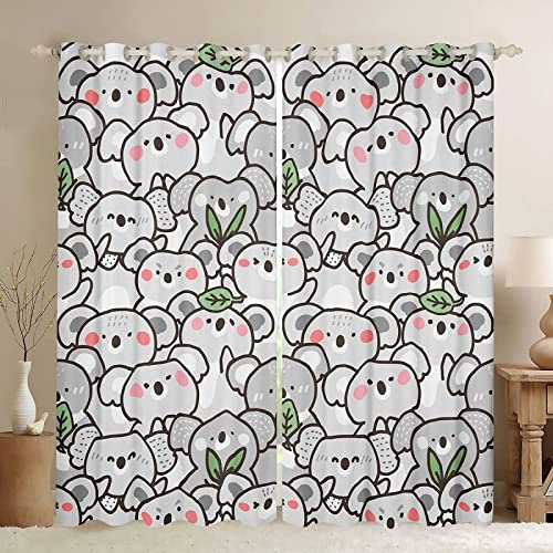 FIBITA Vorhang Blickdicht Süßer Koala Vorhänge Kind Gardinen Wohnzimmer Schlafzimmer Süßer Koala Verdunklungsvorhänge 3D Druck Vorhang 117x138 cm Ösenvorhang 2er Set