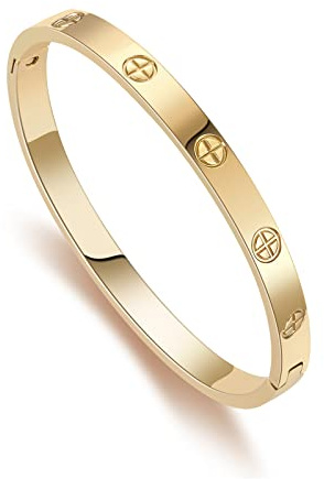 RIMRIVA 18K Gold-plated Bangle Bracelets for Women Trendy Cross Bracelet Love Bangle Friendship Stainless Steel Jewelry Anniversary Wedding Birthday Christmas Gift Women Stocking Stuffers